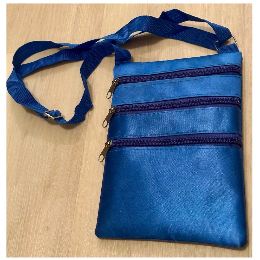 Blue Triple Zip Crossbody Wallet Bag | Travel Purse | Boho Y2K Minimalist